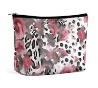 Borsa per il trucco da viaggio Borsa per cosmetici Portatile Carino Rose Mix Leopard Pattern Borsa da toeletta Grande capacità Borsa con cerniera Custodia per l'organizzazione del trucco Custodia per