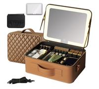 Borsa Per Il Trucco Da Viaggio, Borsa Per Il Trucco Con Specchio, Luminosità A 3 Colori Regolabile, Custodia Dell'organizzatore Cosmetico Di Bellezza Portatile, Partizione Regolabile, Per Viaggi