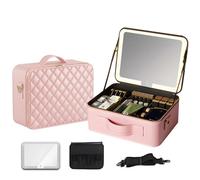 Borsa Per Il Trucco Da Viaggio, Borsa Per Il Trucco Con Specchio, Luminosità A 3 Colori Regolabile, Custodia Dell'organizzatore Cosmetico Di Bellezza Portatile, Partizione Regolabile, Per Viaggi pink