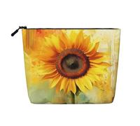 Borsa per il trucco da viaggio capiente con girasoli colorati, impermeabile, monostrato, in simil-canapa, cern iera, ideale donna.