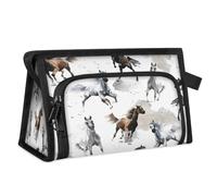 Borsa per il trucco da viaggio cavallo acquerello per donne uomini ragazzi ragazze ragazzi cavalli selvaggi borsa per cosmetici multifunzionale, colorata, L, organizer per borse, Colorato, L,