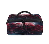 Borsa per il trucco da viaggio con albero magico, fiore e luna, portatile, impermeabile, aperta e piatta, per articoli da toeletta e cosmetici, organizer da viaggio per donne e uomini