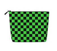 Borsa per il trucco da viaggio con cerniera, a forma di bandiera a scacchi verde e nera, per donna