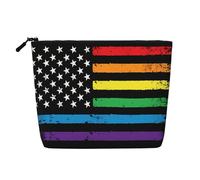 Borsa per il trucco da viaggio con cerniera, borsa per cosmetici da donna, con bandiera americana arcobaleno e bandiera del progresso LGBT, per gay pride