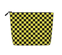 Borsa per il trucco da viaggio con cerniera, per donna, con bandiera a scacchi, colore: nero e giallo