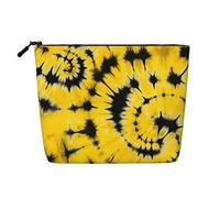 Borsa per il trucco da viaggio con cerniera, per donna, in tessuto tie-dye giallo