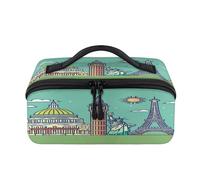 Borsa per il trucco da viaggio con disegni famosi dei cartoni animati, portatile, impermeabile, aperta e piatta, per articoli da toeletta e cosmetici, organizer da viaggio per donne e uomini