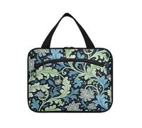 Borsa per il trucco da viaggio con gancio da appendere con foglie di alghe blu William Morris, borse da toilette pieghevoli da appendere per accessori da viaggio per le donne in viaggio bolso de viaje