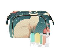 Borsa per il trucco da viaggio con gatto del fumetto con torta e palloncino a forma di cuore sotto notte stellata borse cosmetiche di grande capacità per le, Multicolore, Taglia unica, casual
