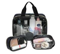 Borsa per il trucco da viaggio con giocatore di football americano americano per donne e uomini, borse per cosmetici traslucide, 3 pezzi, grande astuccio da doccia per articoli da toeletta cosmetici