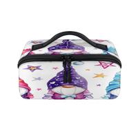 Borsa per il trucco da viaggio con gnomi magici ad acquerello, portatile, con stelle e gnomi, impermeabile, aperta e piatta, per articoli da toeletta e cosmetici, organizer da viaggio per donne e
