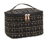Borsa per il trucco da viaggio con manico, borsa per il trucco con tasca a rete interna, organizzatore di trucco a a quadoli per viaggiare, organizzatore di trucco