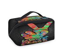 Borsa per il trucco da viaggio con motivo mandala con simbolo di pace e amore, per donne, uomini, ragazze, ragazzi, borsa da bagno portatile, organizer per articoli da toeletta