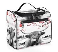 Borsa per il trucco da viaggio con mucca di yak giapponese per donne uomini ragazze ragazzi, borsa da toilette da 11,2 litri borsa da bagno da appendere articoli da toeletta cosmetici borse da doccia,
