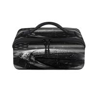 Borsa per il trucco da viaggio con palla da basket 3D con bandiera americana, portatile, impermeabile, aperta e piatta, per articoli da toeletta cosmetici, organizer da viaggio per donne e uomini