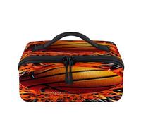Borsa per il trucco da viaggio con palla sportiva 3D da basket, portatile, impermeabile, aperta e piatta, per articoli da toeletta cosmetici, organizer da viaggio per donne e uomini