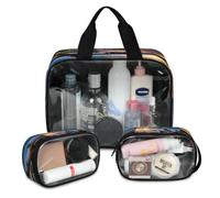 Borsa per il trucco da viaggio con palma dell'alba delle Hawaii, per donne e uomini, borsa per cosmetici traslucida con palma oceanica, 3 pezzi, grande, per doccia, articoli da toeletta, Colore, L,