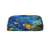 Borsa per il trucco da viaggio con pesci tropicali del mondo sottomarino, astuccio grande per matite per uomo e donna, portamonete in pelle con cerniera.