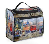 Borsa per il trucco da viaggio con pittura a olio con paesaggio stradale per donne, uomini, ragazze e ragazzi, borsa da toilette da 11,2 l, borsa da bagno da appendere per cosmetici, organizer da