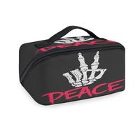 Borsa per il trucco da viaggio con scheletro con segno di pace per donne, uomini, ragazze, ragazzi, scheletro, borsa da bagno portatile, organizer per articoli da toeletta cosmetici borsa da doccia