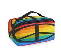 Borsa per il trucco da viaggio con simbolo della pace, per donne, uomini, ragazze, ragazzi, con simbolo arcobaleno e amore, borsa da bagno portatile, organizer per articoli da toeletta e articoli da