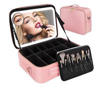 Borsa per il Trucco da Viaggio, con specchio LED regolabile a 3 regolazioni Custodia impermeabile per cosmetici Borsa per il trucco luminosa e organizzatore di cosmetici