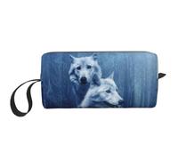 Borsa per il trucco da viaggio con stampa del sistema solare, custodia per trucco semplice portatile con cerniera per donne, Lupo nella notte, One Size, Astuccio per trucchi