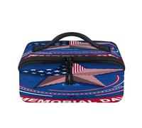 Borsa per il trucco da viaggio con stella del giorno della memoria degli Stati Uniti, portatile, impermeabile, aperta e piatta, per articoli da toeletta cosmetici, organizer da viaggio per donne e