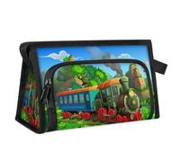 Borsa per il trucco da viaggio con treno a vapore dei cartoni animati per donne, uomini, bambini, ragazze e ragazzi, borsa multiuso per il lavaggio a forma di treno a vapore, borsa da toilette per