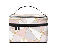 Borsa per il trucco da viaggio con triangolo rosa e bianco, per donne e ragazze, grande borsa per l'organizzazione del trucco, borsa da toeletta portatile, essenziale da viaggio
