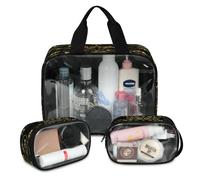 Borsa per il trucco da viaggio con viso di sole e astrologia antica, per donne e uomini, borse per cosmetici traslucide, 3 pezzi, grande astuccio per doccia, articoli da toeletta cosmetici organizer,