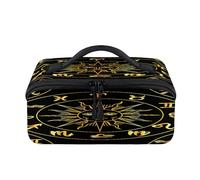 Borsa per il trucco da viaggio con viso di sole e astrologia antica, portatile, impermeabile, aperta e piatta, per articoli da toeletta cosmetici, organizer da viaggio per donne e uomini