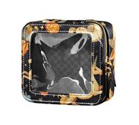 Borsa per il trucco da viaggio impermeabile da viaggio con zucca e unicorni di Halloween carino, stile cartone animato carino arancione