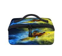 Borsa per il trucco da viaggio in polvere colorata a forma di pappagallo, portatile, impermeabile, aperta e piatta, per articoli da toeletta cosmetici, organizer da viaggio per donne e uomini