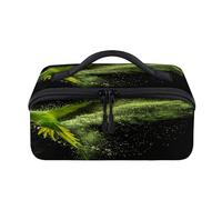 Borsa per il trucco da viaggio in polvere colorata con pappagallo verde, portatile, impermeabile, aperta e piatta, per articoli da toeletta cosmetici, organizer da viaggio per donne e uomini