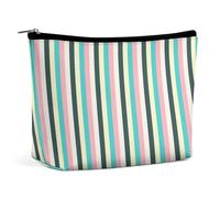 Borsa per il trucco da viaggio in PU StripeLarge, grande capacità, organizer per cosmetici con chiusura a cerniera, astuccio per articoli da toeletta resistente all'acqua per uso quotidiano, custodi