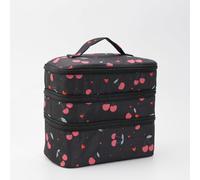 Borsa per il trucco da viaggio in stile millennio, borsa portatile a tre strati con scomparto indipendente per trucchi e chiusura con cerniera di grande capacità per bellezza e articoli da toeletta