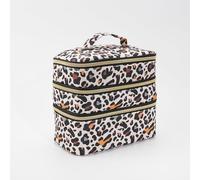 Borsa per il trucco da viaggio in stile millennio, borsa portatile a tre strati con scomparto indipendente per trucchi e chiusura con cerniera di grande capacità per bellezza e articoli da toeletta