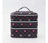 Borsa per il trucco da viaggio in stile millennio, borsa portatile a tre strati con scomparto indipendente per trucchi e chiusura con cerniera di grande capacità per bellezza e articoli da toeletta
