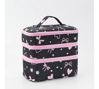 Borsa per il trucco da viaggio in stile millennio, borsa portatile a tre strati con scomparto indipendente per trucchi e chiusura con cerniera di grande capacità per bellezza e articoli da toeletta