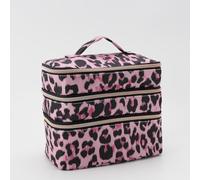Borsa per il trucco da viaggio in stile millennio, borsa portatile a tre strati con scomparto indipendente per trucchi e chiusura con cerniera di grande capacità per bellezza e articoli da toeletta