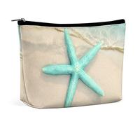 Borsa per il trucco da viaggio per mare di sabbia, stella marina estiva, custodia per trucco in pelle PU, borsa per cosmetici per borsetta, borsa da toilette portatile, borse per trucco da interni p