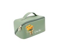 Borsa per il trucco da viaggio personalizzata con fiore di nascita Borsa per il trucco con nome personalizzato Borsa da toilette in pelle PU per donne Regali di compleanno per donne