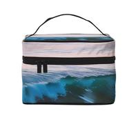 Borsa per il trucco da viaggio portatile con stampa tramonto e alba con onde dell'oceano, versatile borsa per il trucco con cerniera, grande capacità