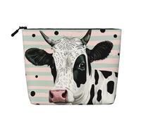 Borsa per il trucco da viaggio stampata a pois con mucca carina borsa per cosmetici in imitazione lino impermeabile organizer per cosmetici per donne