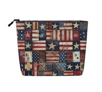 Borsa per il trucco da viaggio stampata con bandiera USA patchwork borse cosmetiche in lino imitazione borsa cosmetica impermeabile organizer per donne