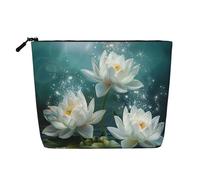 Borsa per il trucco da viaggio stampata con fiori di loto bianco in imitazione di lino borse cosmetiche organizer per cosmetici impermeabile per donne