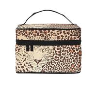 Borsa per il trucco da viaggio tedesca a pelo corto per donne, borsa cosmetica impermeabile pieghevole borsa da toilette regalo per insegnanti, Divertenti Pelli Leopardo, Taglia unica