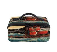 Borsa per il trucco da viaggio vintage Giappone Oceani Nave Portatile Impermeabile Sacchetto Aperto Piatto Toiletry Borse Cosmetici Organizzatore da Viaggio per Donne Uomini