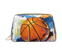Borsa per il trucco degli gnomi di Natale,Sacchetto cosmetico in pelle portatile,Borsa da toilette impermeabile da viaggio, Pallacanestro colorato schizzo divertimento, Taglia unica